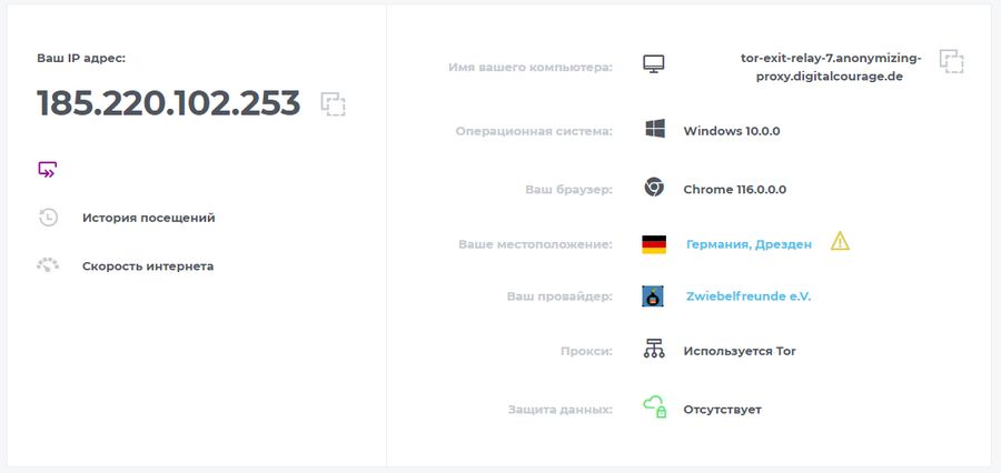Информация об айпи пользователя на сайте 2ip.ru