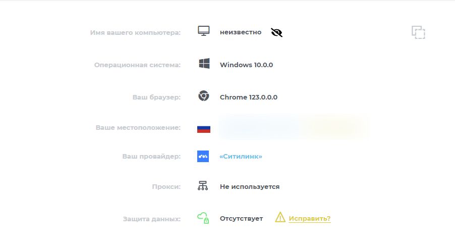 Скриншот сайта 2ip.ru, где отображается название провайдера пользователя