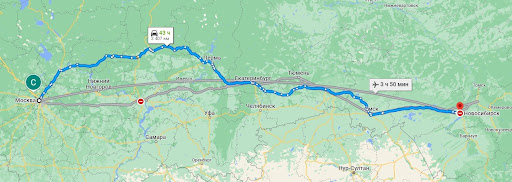Карта маршрута Новосибирск - Москва
